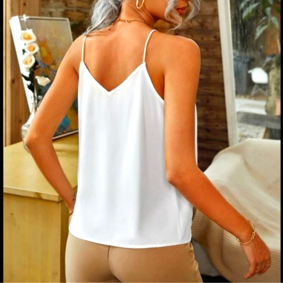 Lace V-NECK Camisole in White - Picture 2 of 3